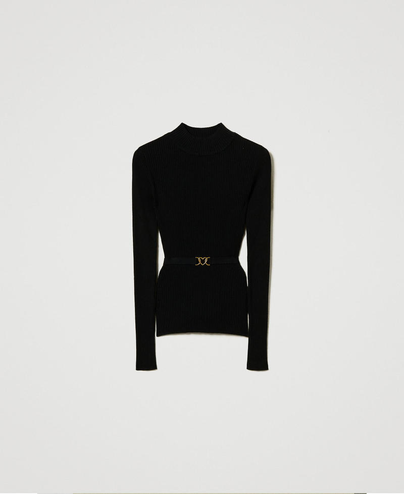 Turtleneck jumper with belt Black Woman 242LI3VBB_00006_S0