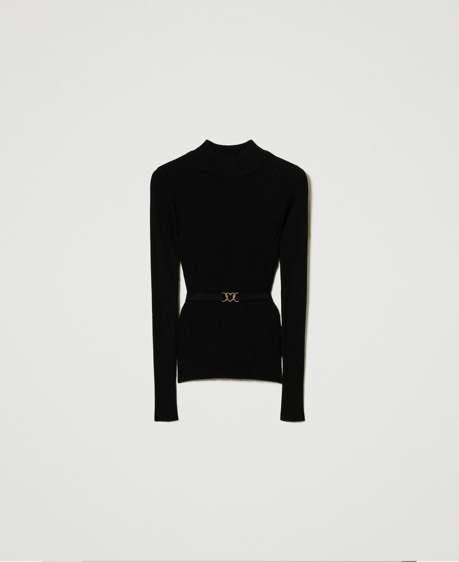 Turtleneck jumper with belt Black Woman 242LI3VBB_00006_S0