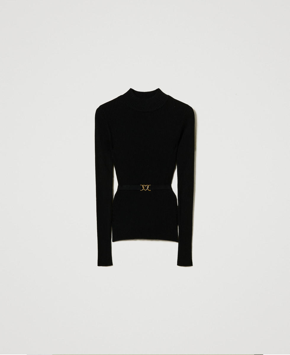 Pull col montant avec ceinture Femme Noir TWINSET Milano