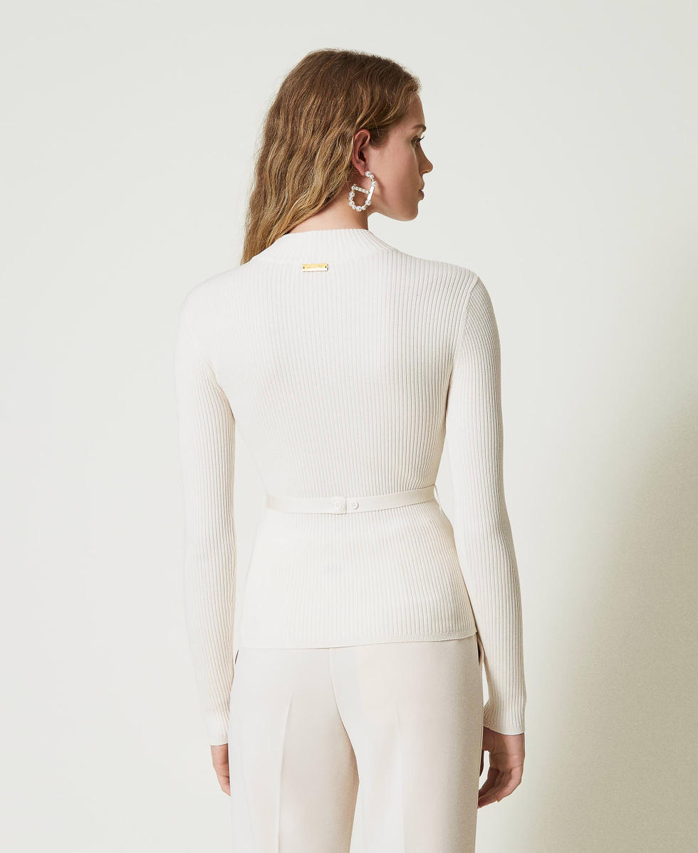 Pull col montant avec ceinture Nacre Femme 242LI3VBB_00059_03