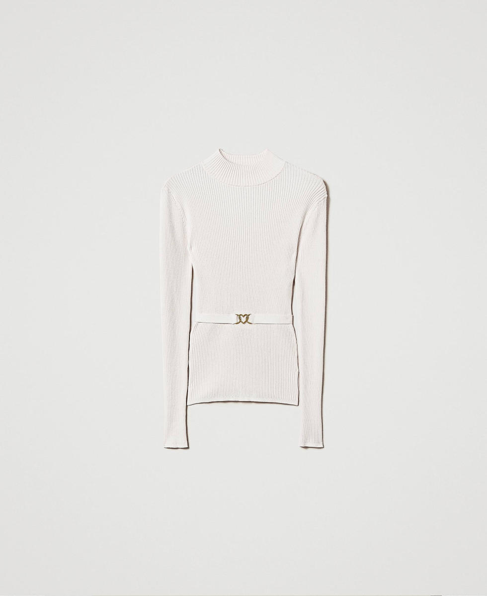 Pull col montant avec ceinture Nacre Femme 242LI3VBB_00059_S0