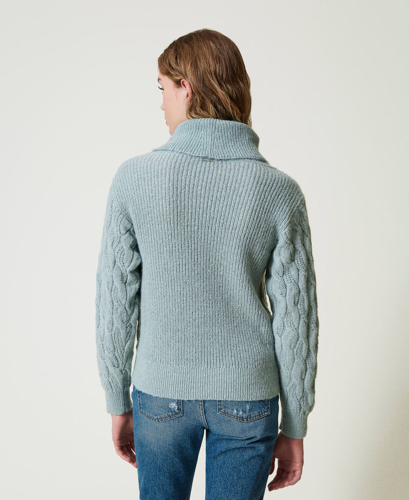 Cable knit jumper with maxi collar Agave Green Woman 242LI3WCC_00625_04