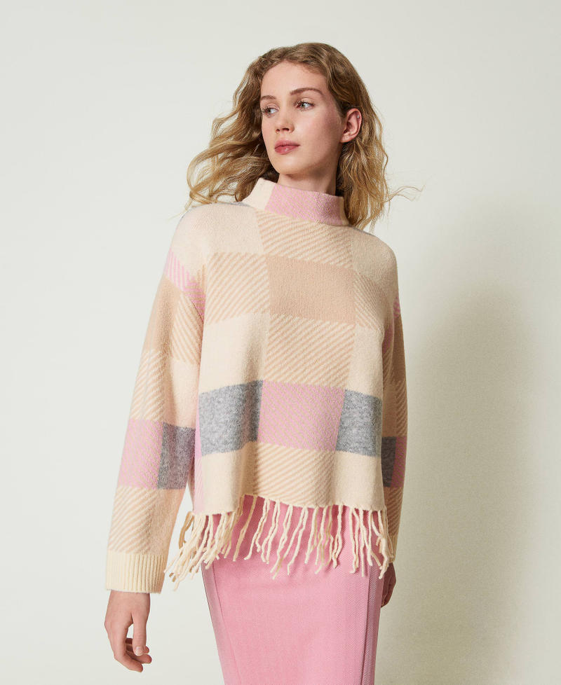 Pull jacquard avec franges Jacquard Silk Fuchsia/Les Beiges/Beige Pepper Femme 242LI3ZAA_11812_01