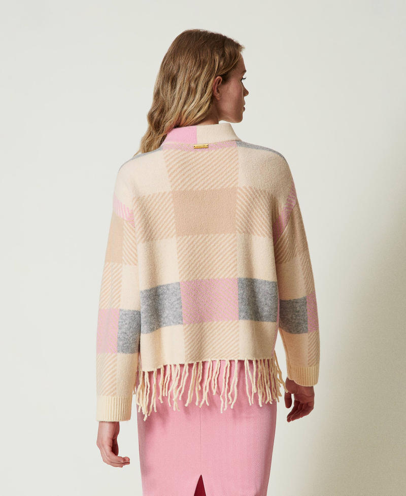 Pull jacquard avec franges Jacquard Silk Fuchsia/Les Beiges/Beige Pepper Femme 242LI3ZAA_11812_03