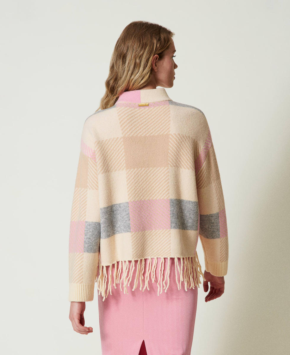 Pull jacquard avec franges Jacquard Silk Fuchsia/Les Beiges/Beige Pepper Femme 242LI3ZAA_11812_03