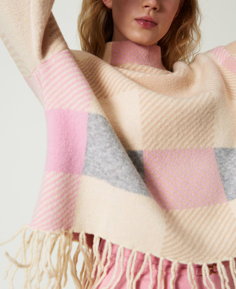 Pull jacquard avec franges Jacquard Silk Fuchsia/Les Beiges/Beige Pepper Femme 242LI3ZAA_11812_04