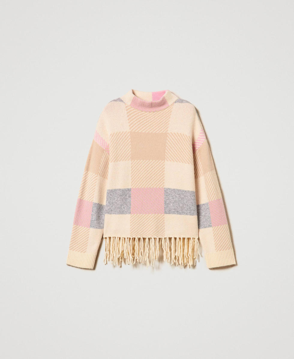 Pull jacquard avec franges Jacquard Silk Fuchsia/Les Beiges/Beige Pepper Femme 242LI3ZAA_11812_S0