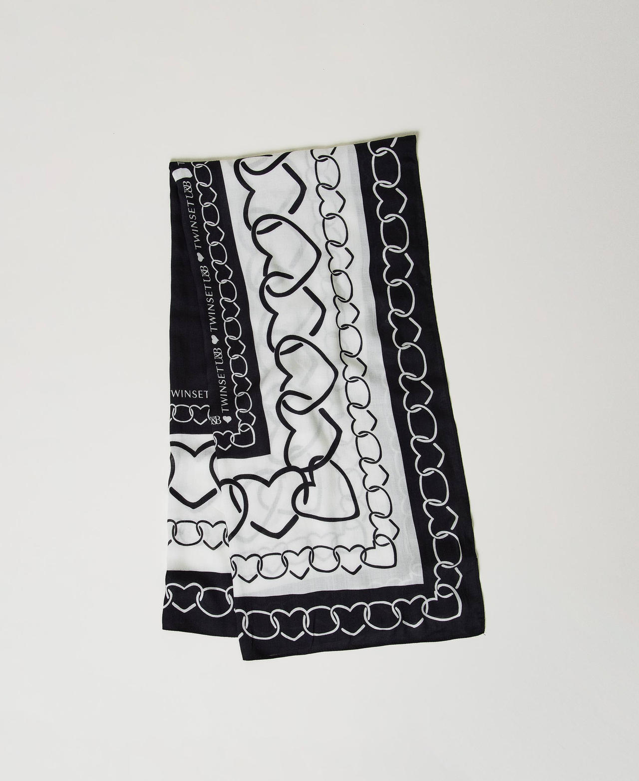 Kefiah con stampa a cuori Bicolor Madreperla / Nero Donna 242LI4A00_03261_01