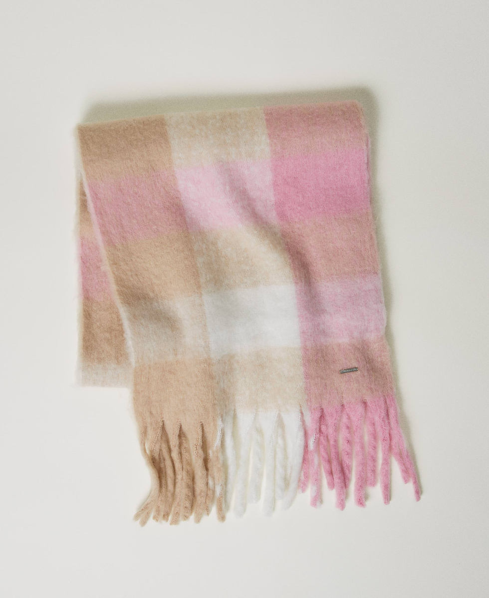 &Eacute;tole en drap jacquard Multicolore Carreau Les Beiges/Rose &laquo;&thinsp;Prism Pink&thinsp;&raquo; Femme 242LI4AFF_11844_01