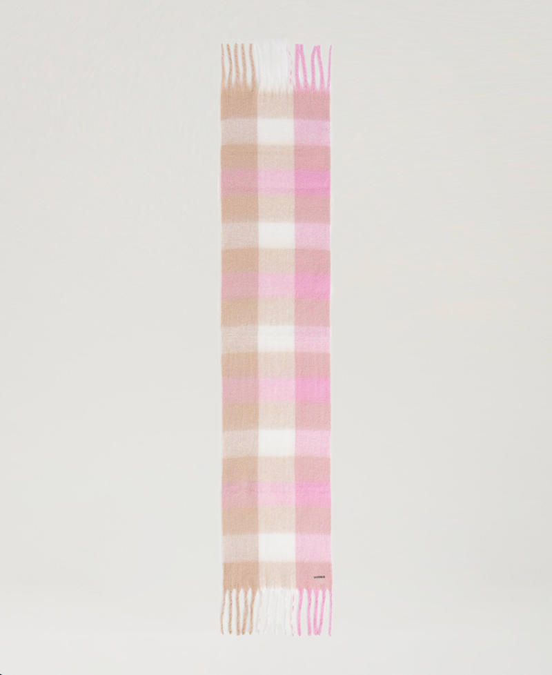 Jacquard wool cloth stole Les Beiges / Prism Pink Multicolour Check Woman 242LI4AFF_11844_05