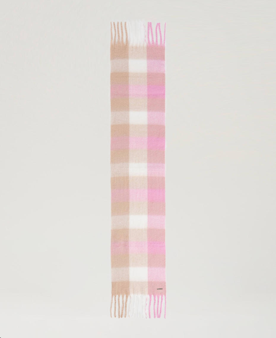 Jacquard wool cloth stole Les Beiges / Prism Pink Multicolour Check Woman 242LI4AFF_11844_05