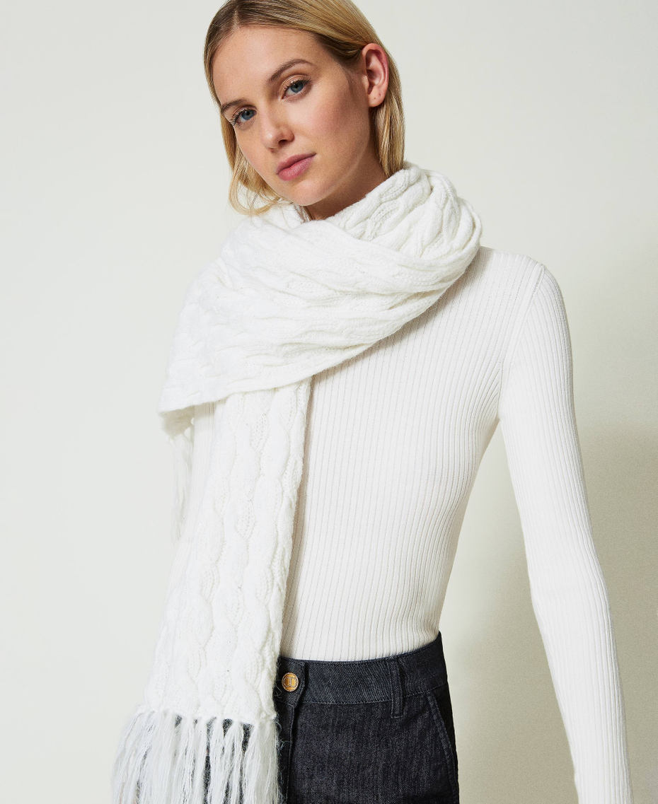 Cable knit scarf Mother Of Pearl Woman 242LI4AKK_00059_S0