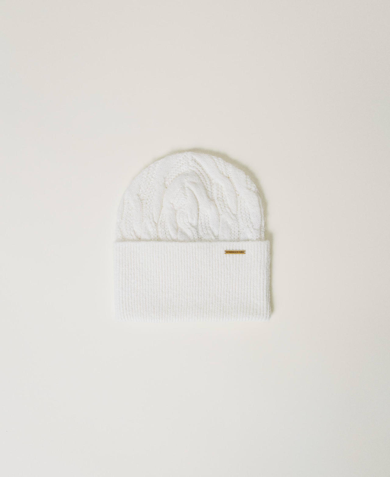 Twinset Accessoires - Bonnet en maille torsadée, Nacre, Taille Unique