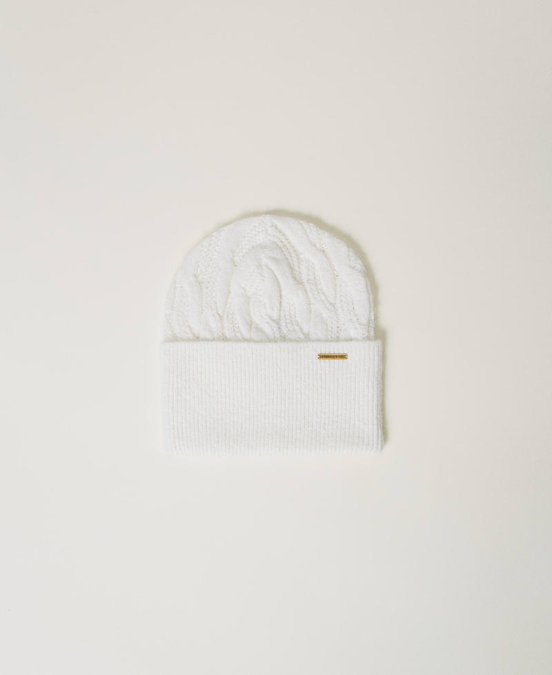 Cable knit beanie hat Mother Of Pearl Woman 242LI4AMM_00059_01