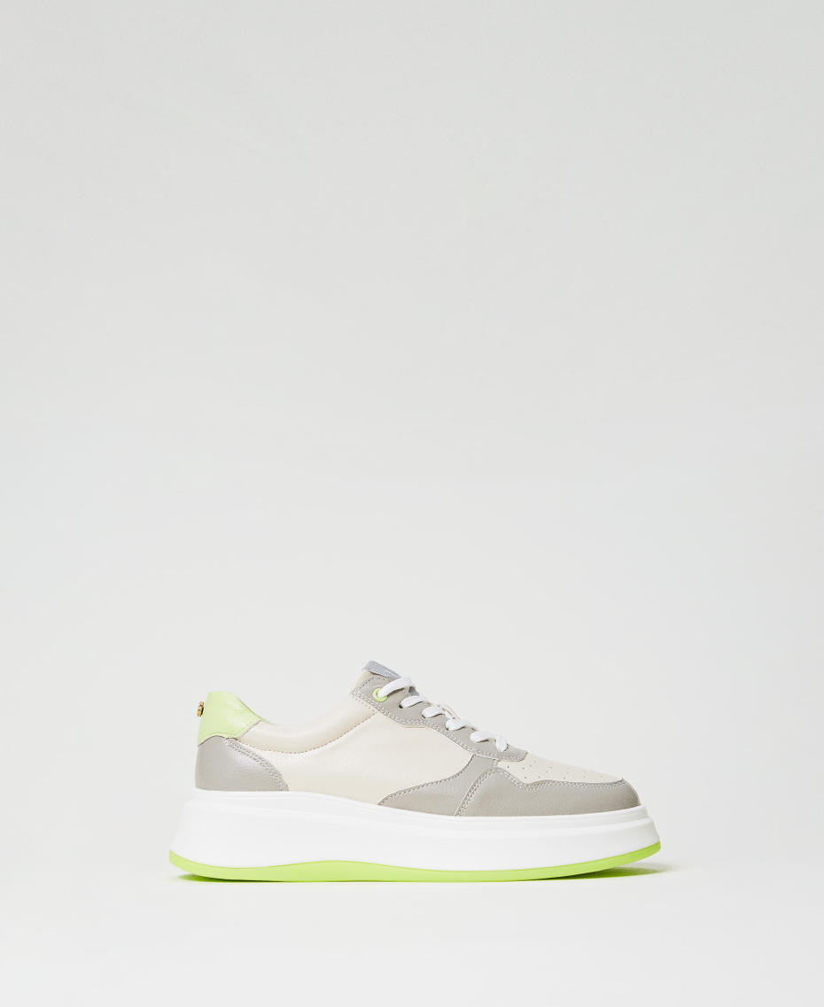 Colour block trainers Two-tone Optical White / Soft Lime Green Woman 242LIP010_11741_01