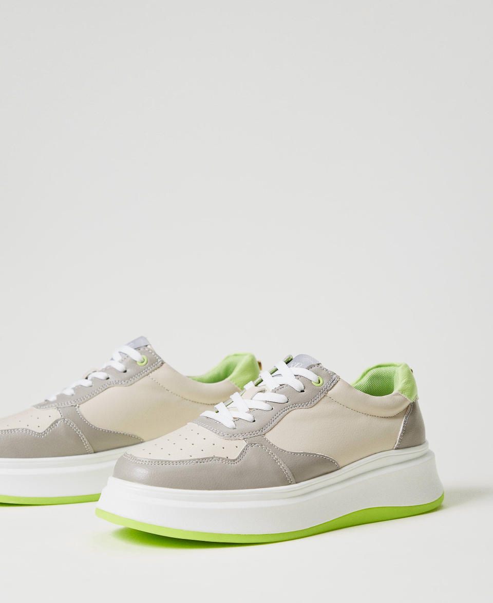 Baskets color block Bicolore Blanc Optique/Vert « Soft Lime » Femme 242LIP010_11741_02