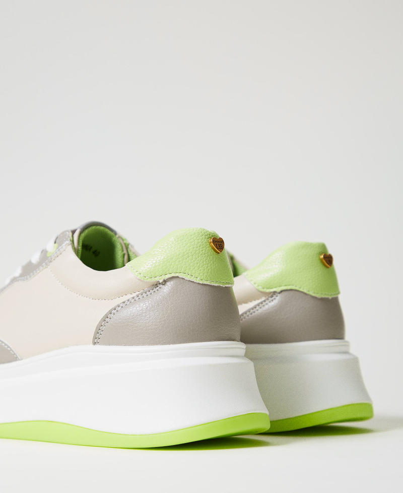 Colour block trainers Two-tone Optical White / Soft Lime Green Woman 242LIP010_11741_03