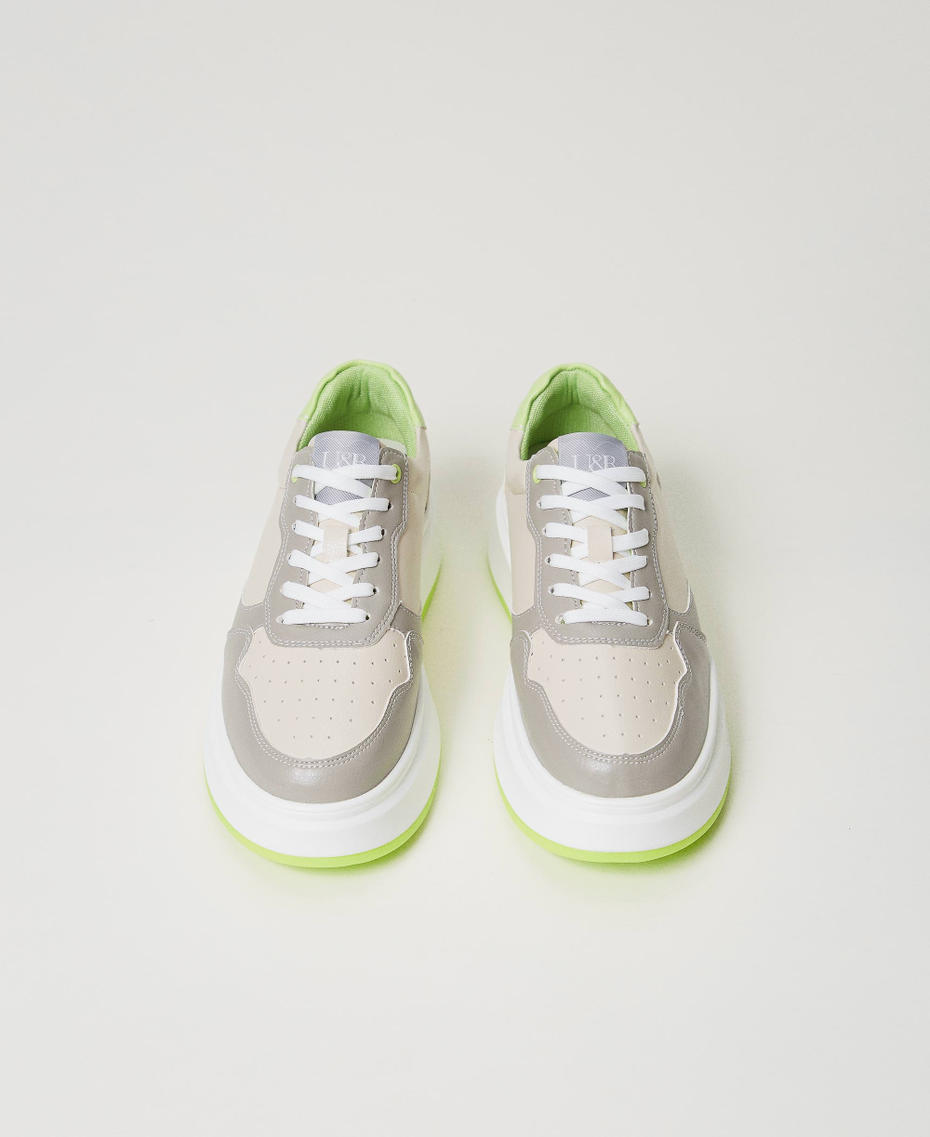 Colour block trainers Two-tone Optical White / Soft Lime Green Woman 242LIP010_11741_04