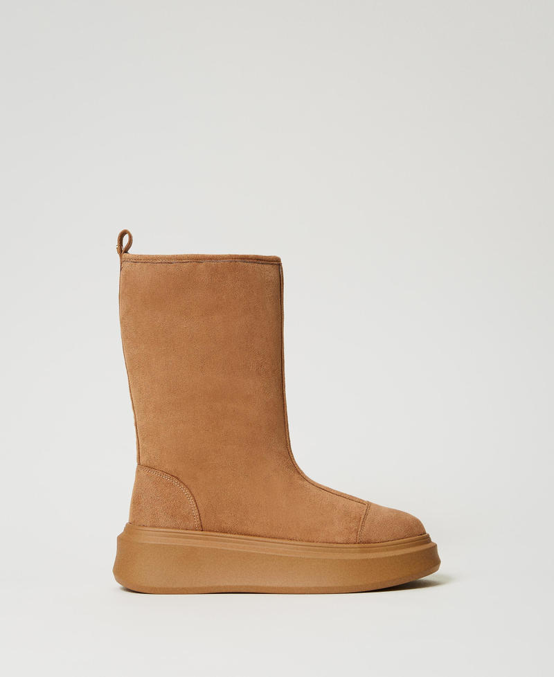 Lined platform boots Caramel Camel Woman 242LIP012_11718_01