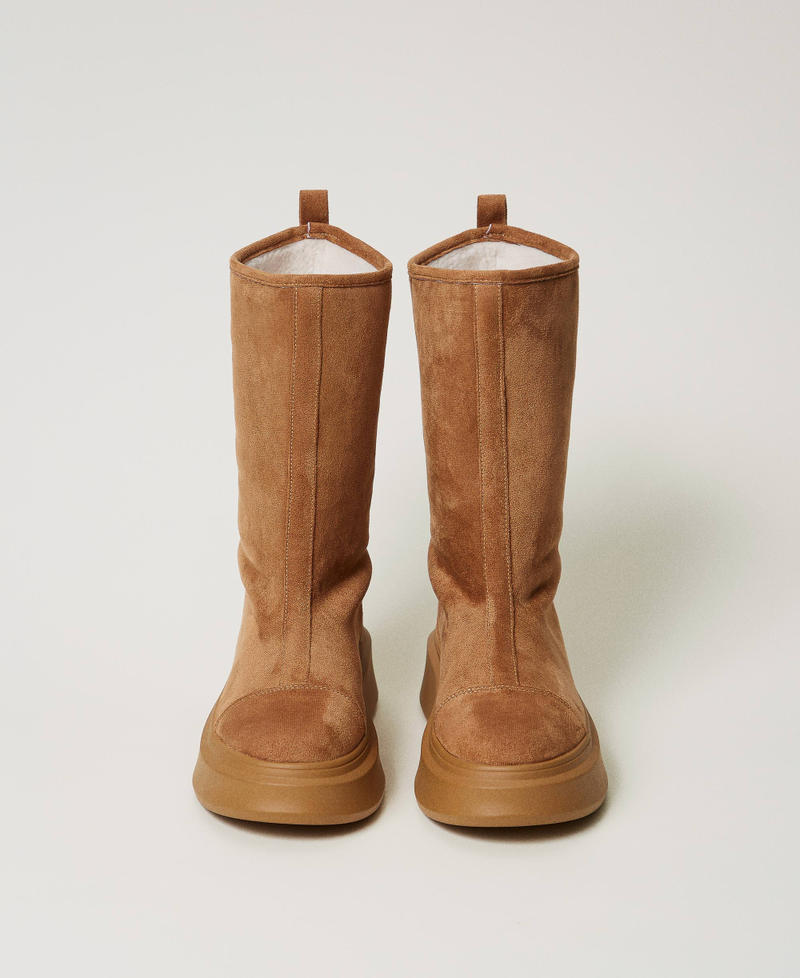 Lined platform boots Caramel Camel Woman 242LIP012_11718_04