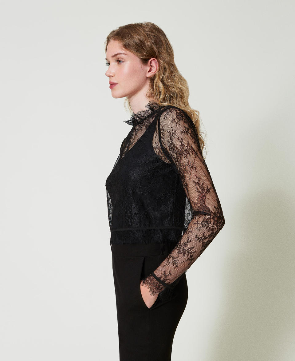 Twin Set Blusa cropped in pizzo e top