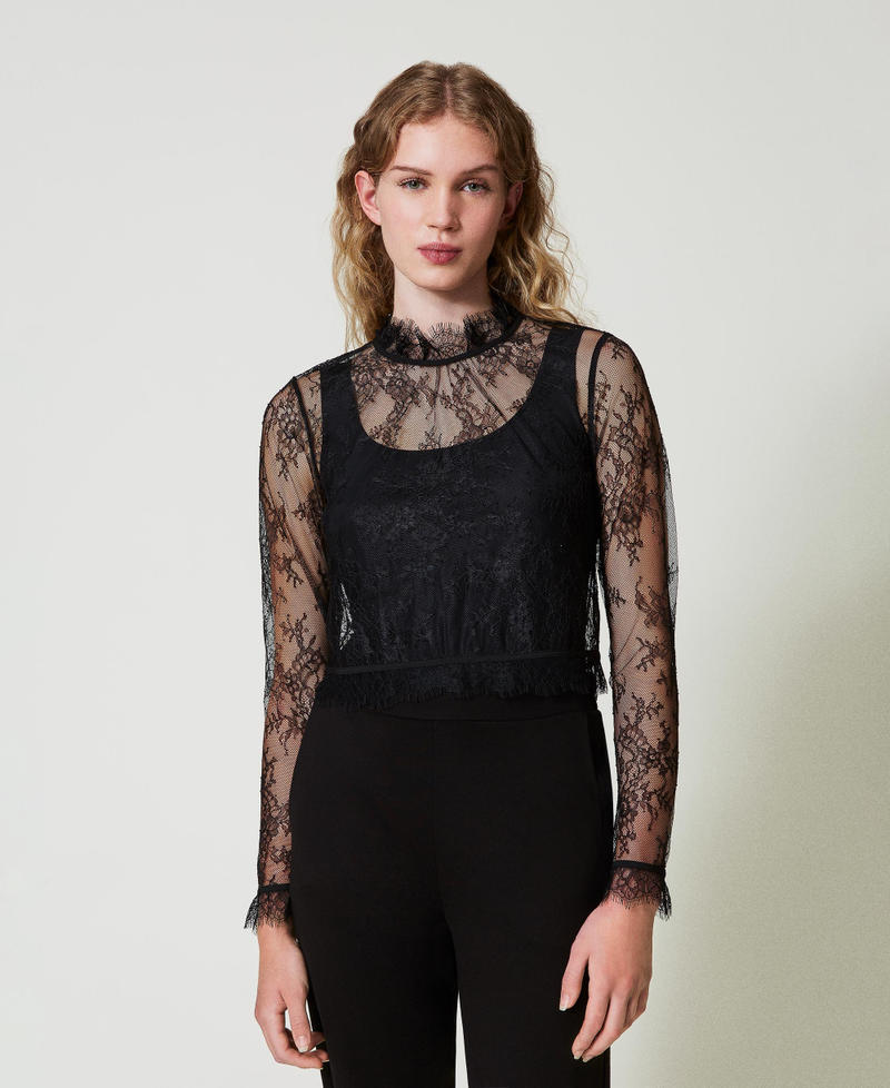 Cropped lace blouse with top Black Woman 242LL2BBB_00006_02