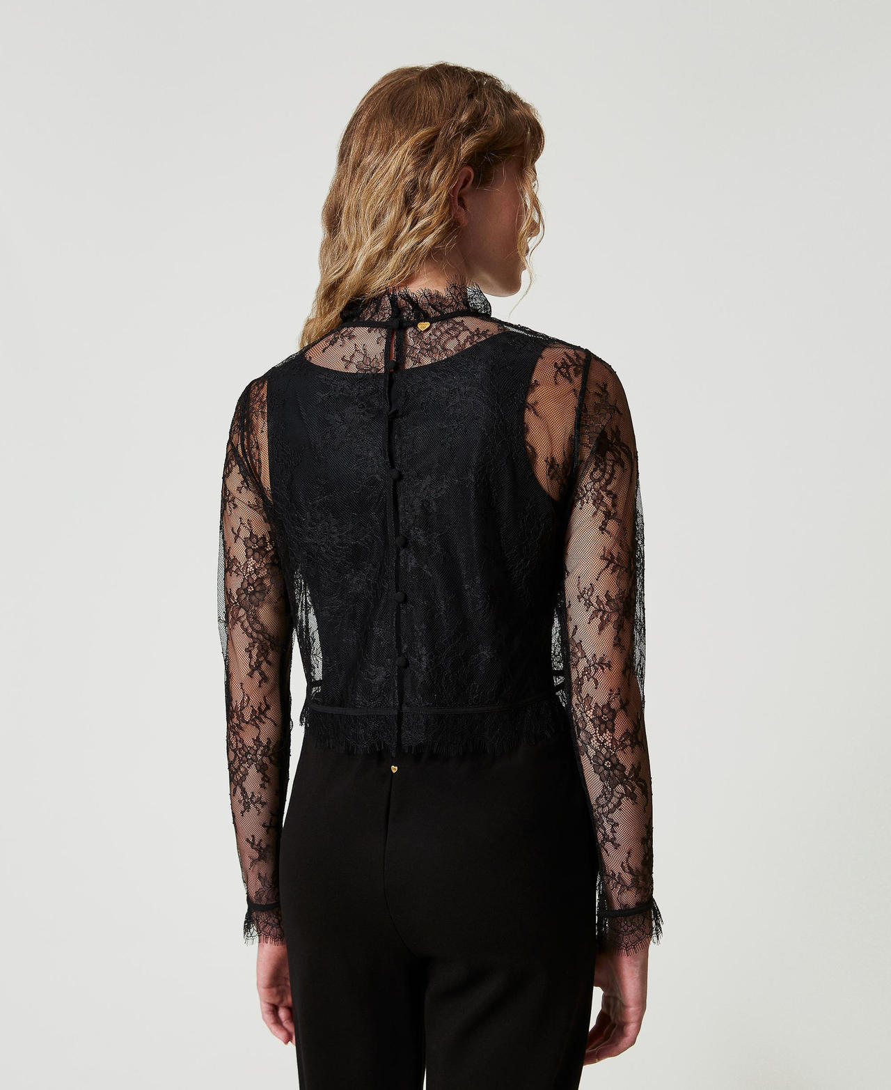 Cropped lace blouse with top Black Woman 242LL2BBB_00006_03