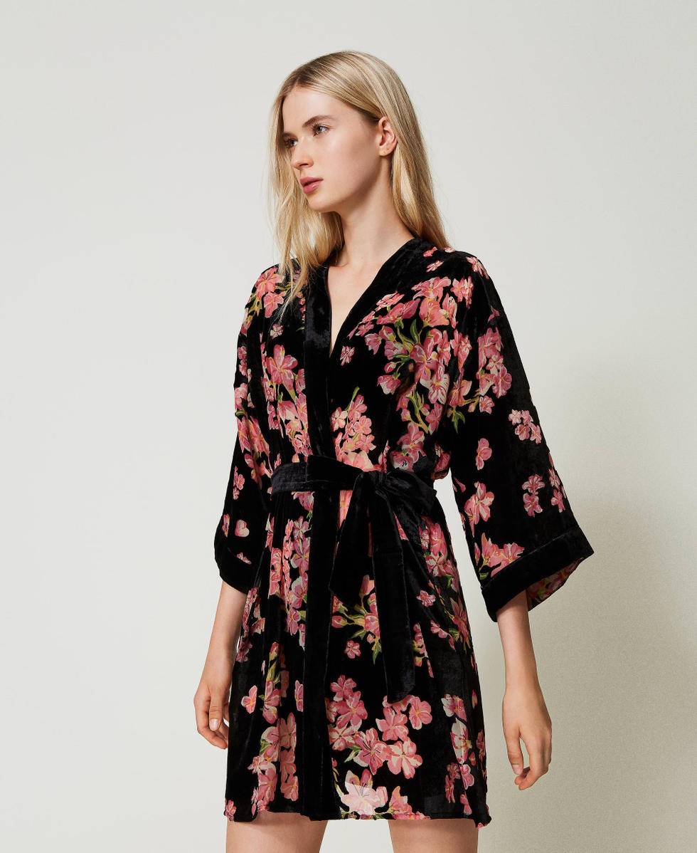 Robe de chambre en velours devore floral Femme Noir TWINSET Milano