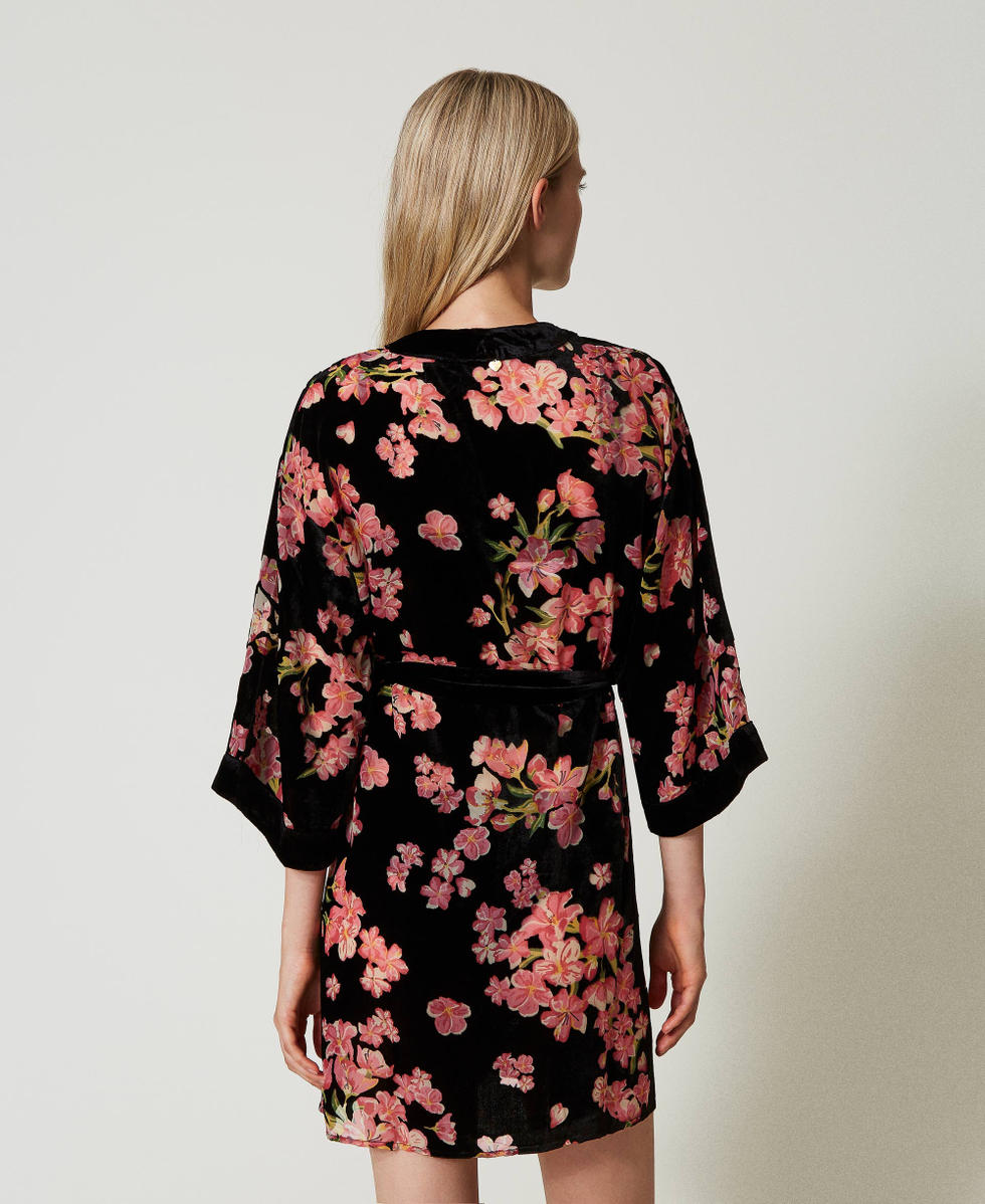Floral devore velvet dressing gown Woman Black TWINSET Milano