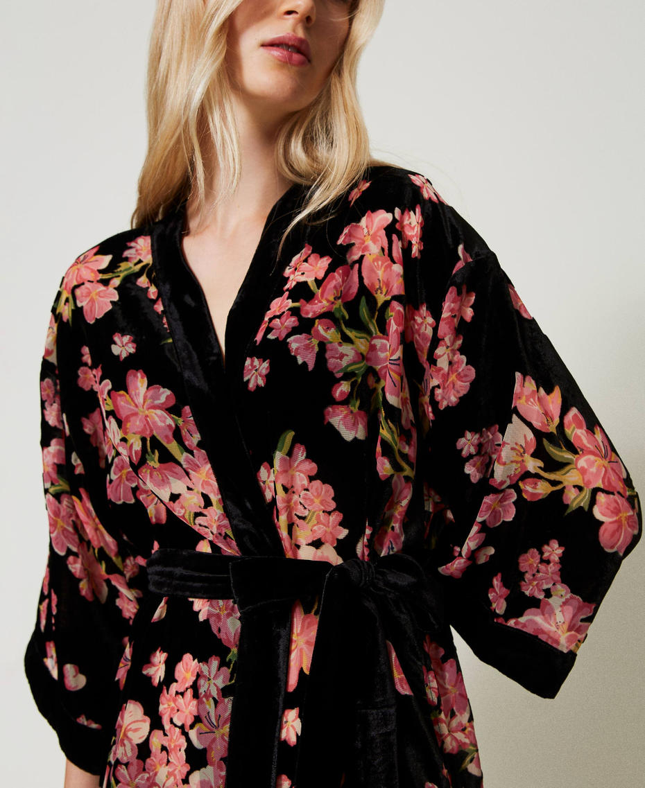 Floral dévoré velvet dressing gown Multicolour Blooming Woman 242LL2CAA_11998_04