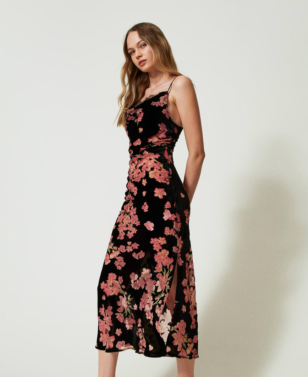 Sottoveste in velluto d&eacute;vor&eacute; a fiori Multicolor Blooming Donna 242LL2CBB_11998_01