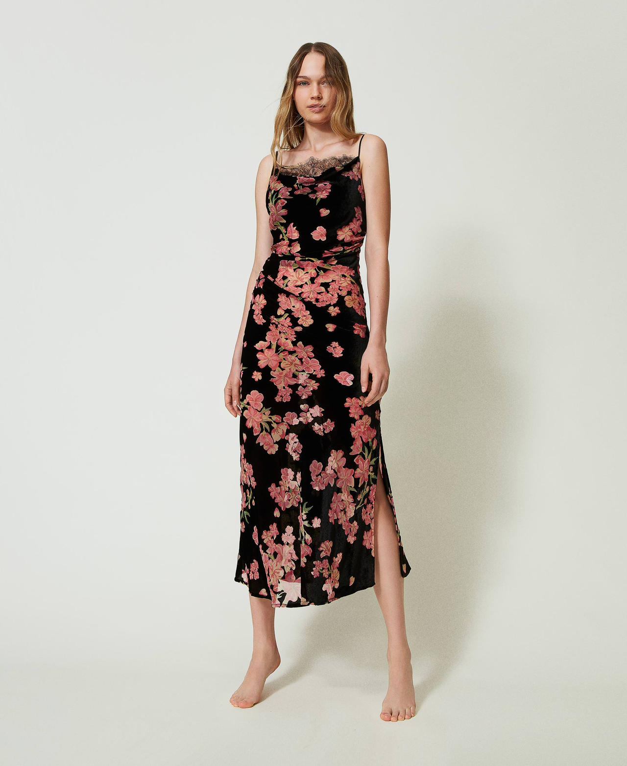 Floral dévoré velvet slip Multicolour Blooming Woman 242LL2CBB_11998_02