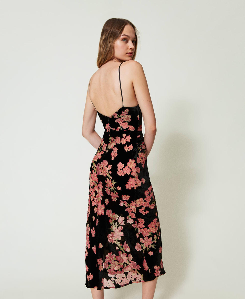 Sottoveste in velluto d&eacute;vor&eacute; a fiori Multicolor Blooming Donna 242LL2CBB_11998_03