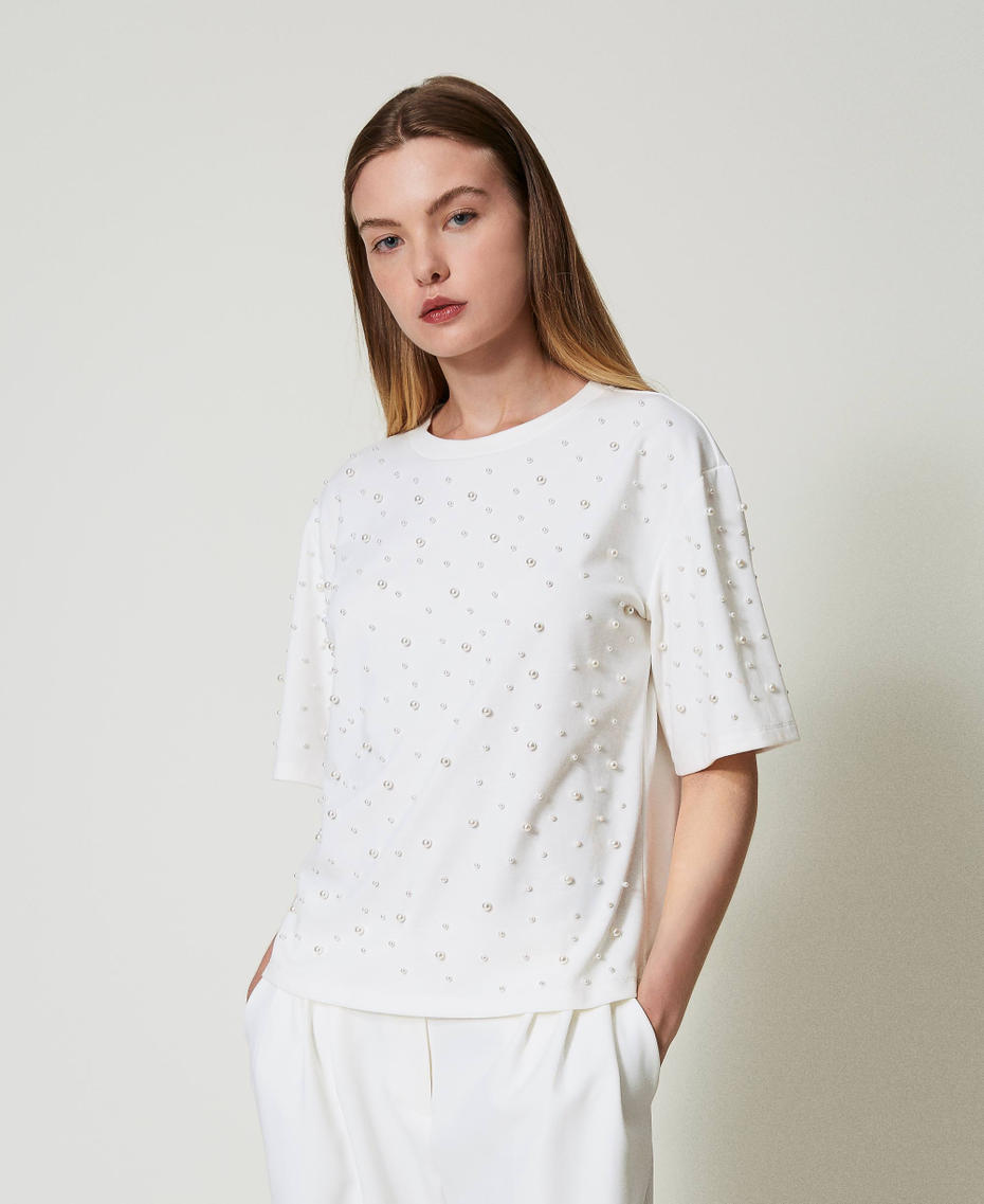T-shirt con perle Bianco Antique White Donna 242LL2MAA_00245_01