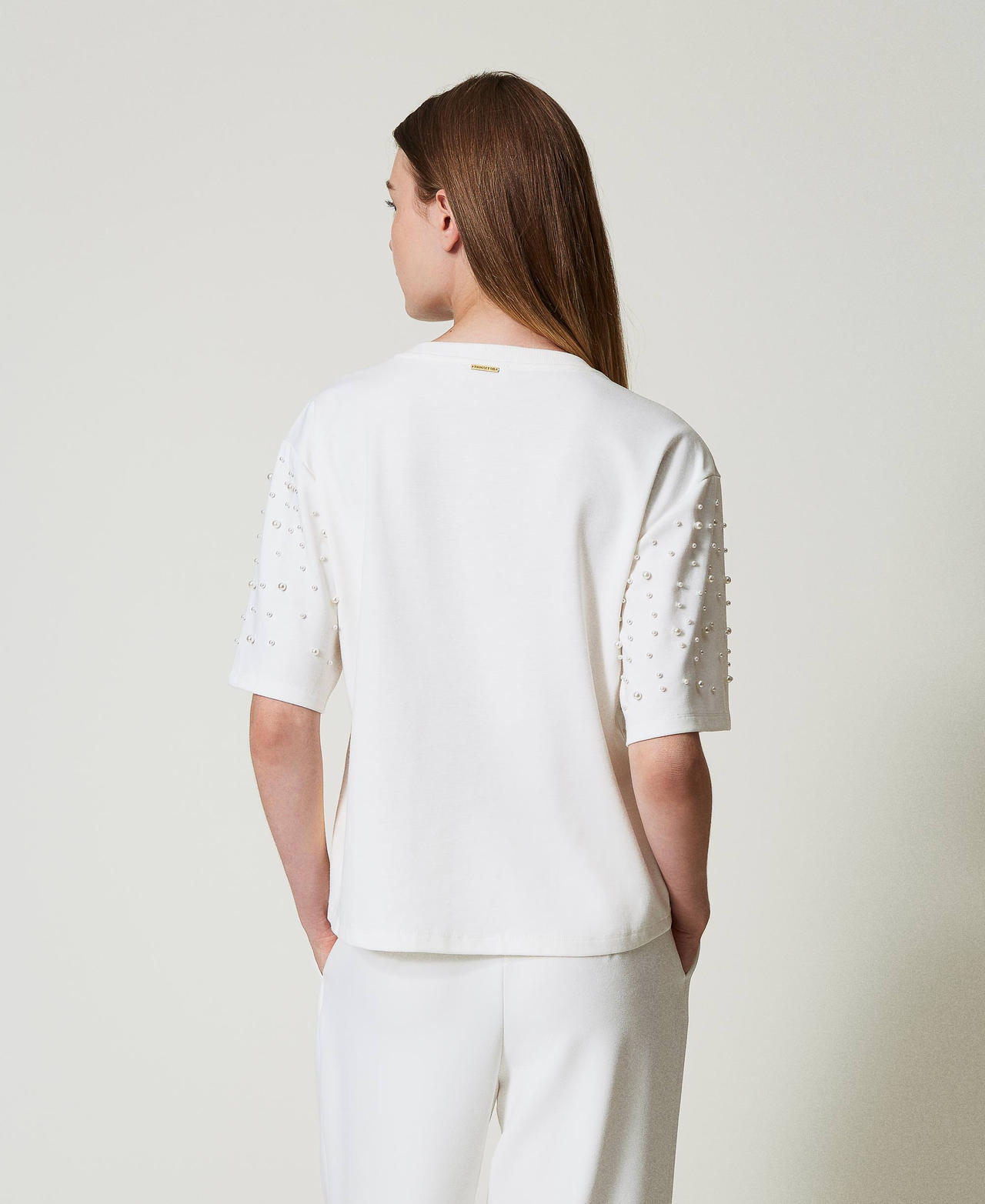 T-shirt con perle Bianco Antique White Donna 242LL2MAA_00245_03