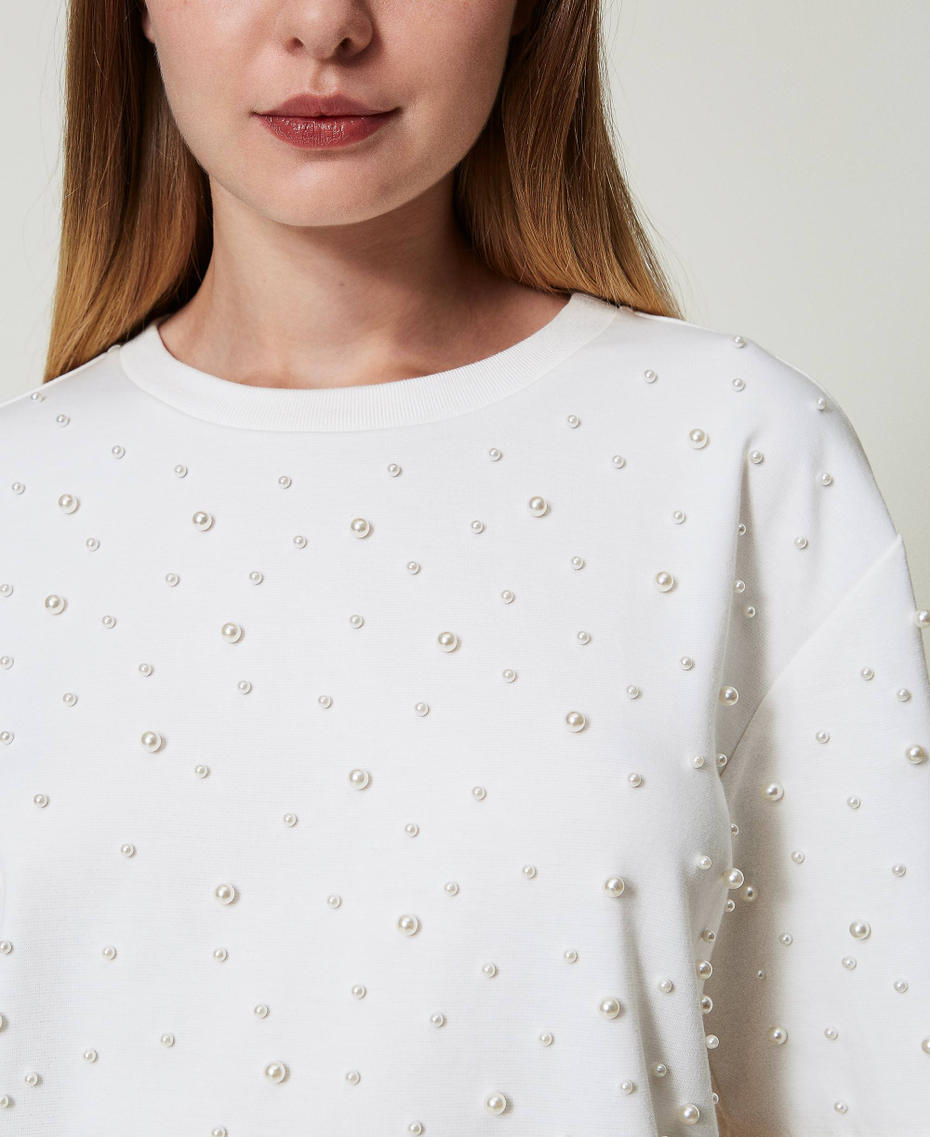 T-shirt con perle Bianco Antique White Donna 242LL2MAA_00245_04