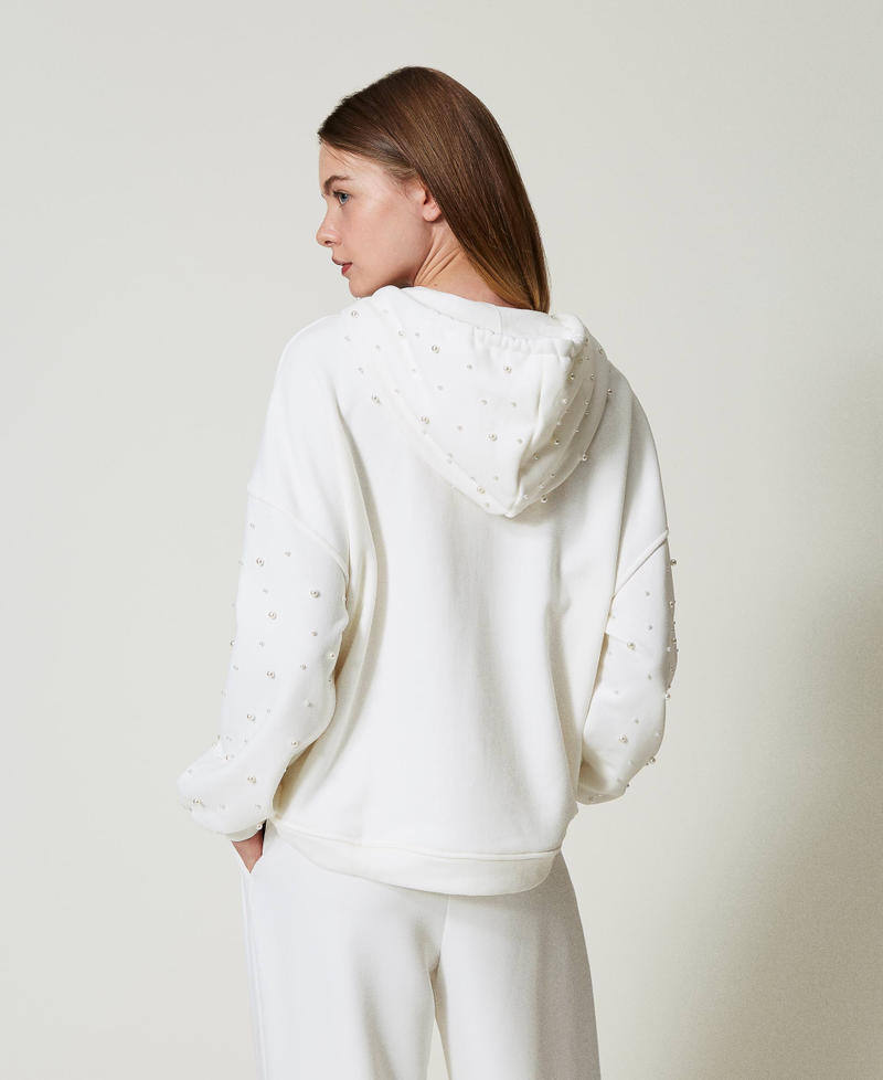 Asymmetric hoodie with pearls Antique White Woman 242LL2NBB_00245_03