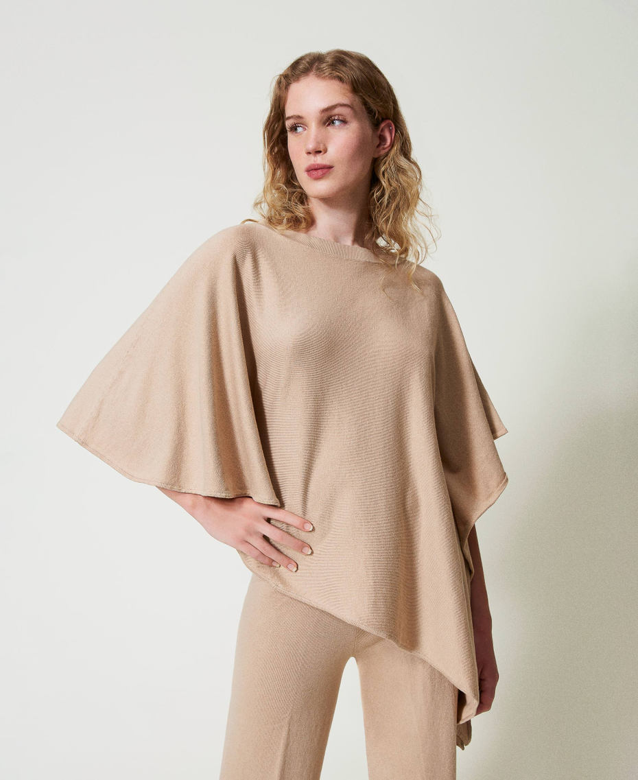 Asymmetric knit poncho Wonder Beige Woman 242LL3BAA_11044_01