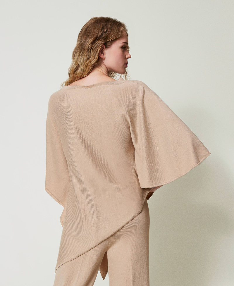 Asymmetric knit poncho Wonder Beige Woman 242LL3BAA_11044_03