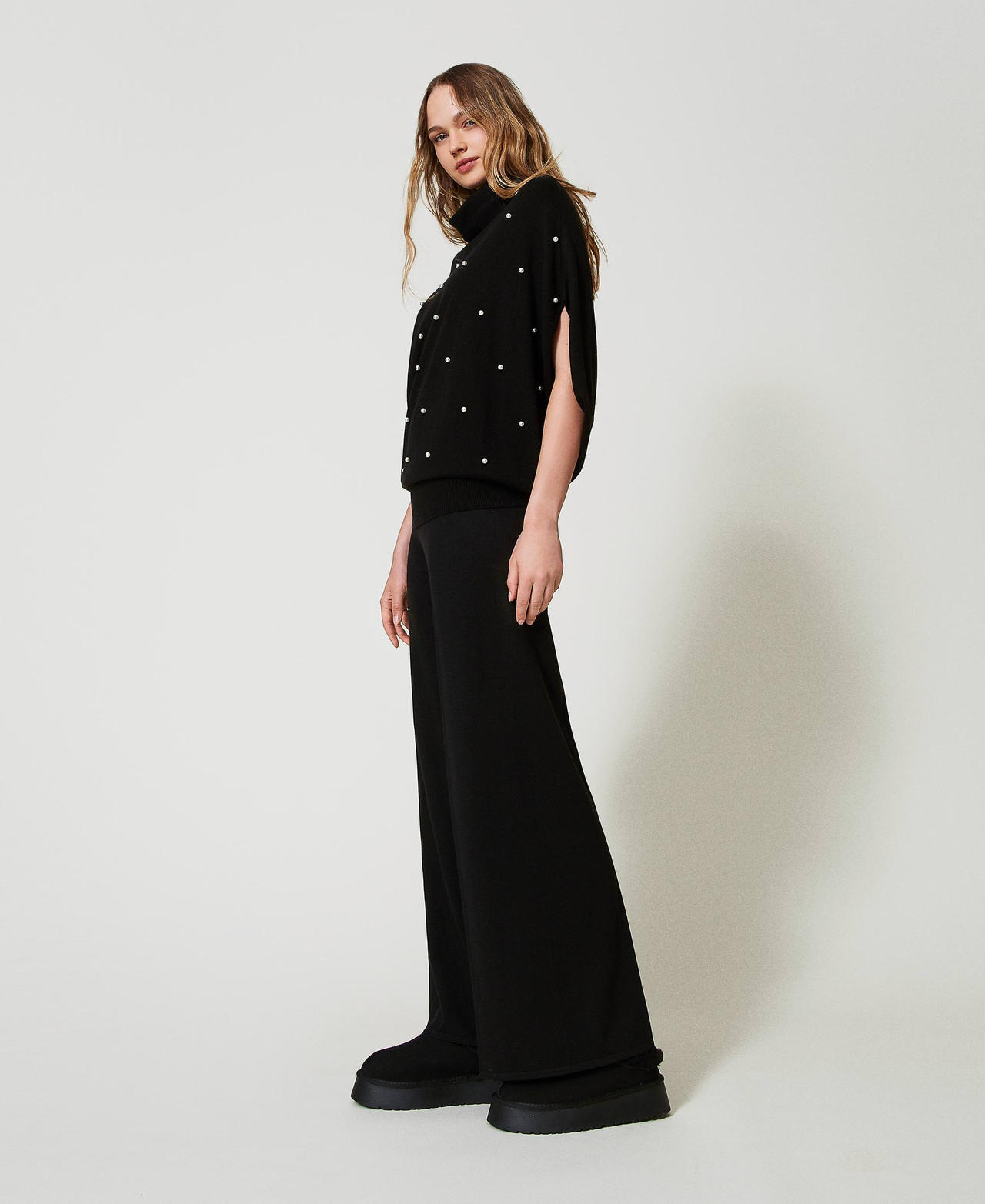 Wool blend palazzo trousers Black Woman 242LL3EBB_00006_02