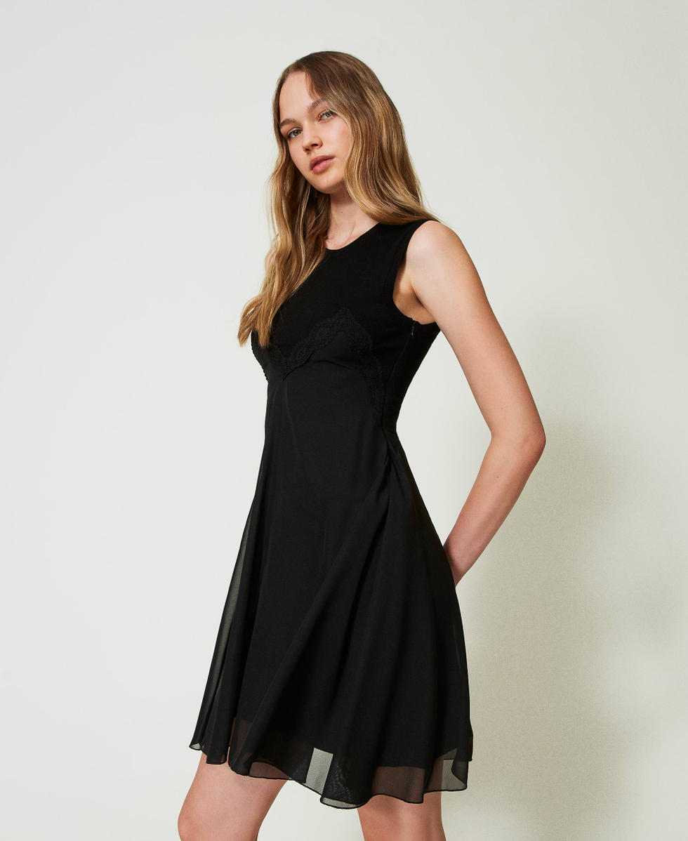 Vestido corto de punto y georgette Negro Mujer 242LL3NAA_00006_01