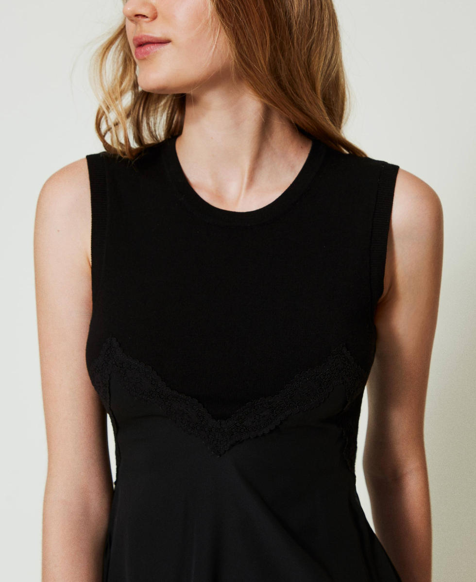 Vestido corto de punto y georgette Negro Mujer 242LL3NAA_00006_04