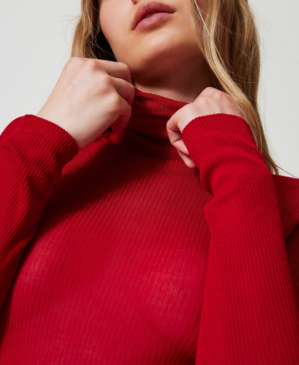 Viscose fitted turtleneck jumper Woman Red TWINSET Milano