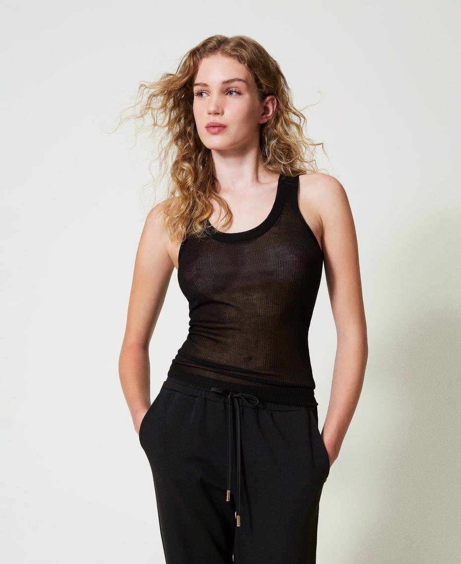 Viscose knit fitted top Black Woman 242LL3SBB_00006_01
