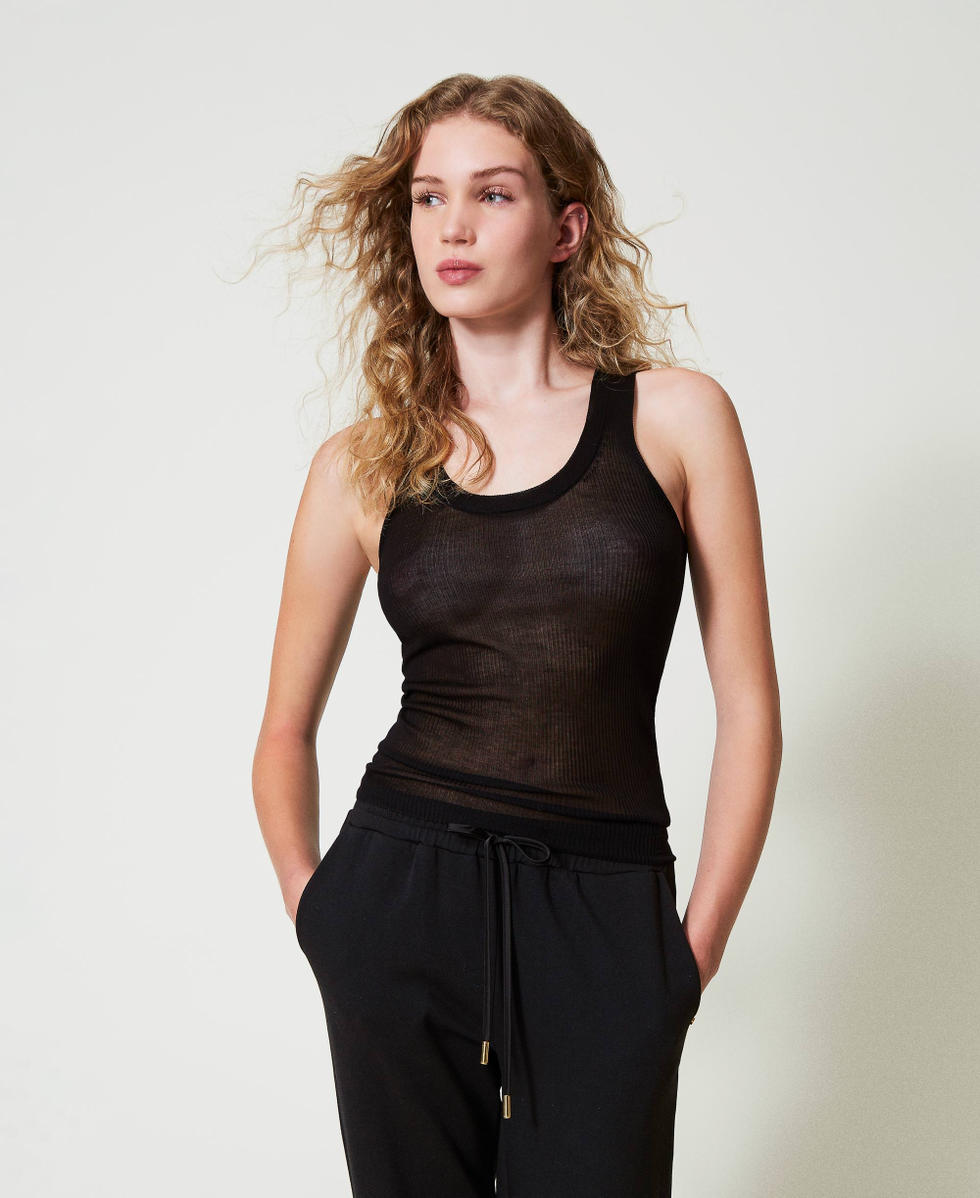 Viscose knit fitted top Black Woman 242LL3SBB_00006_01