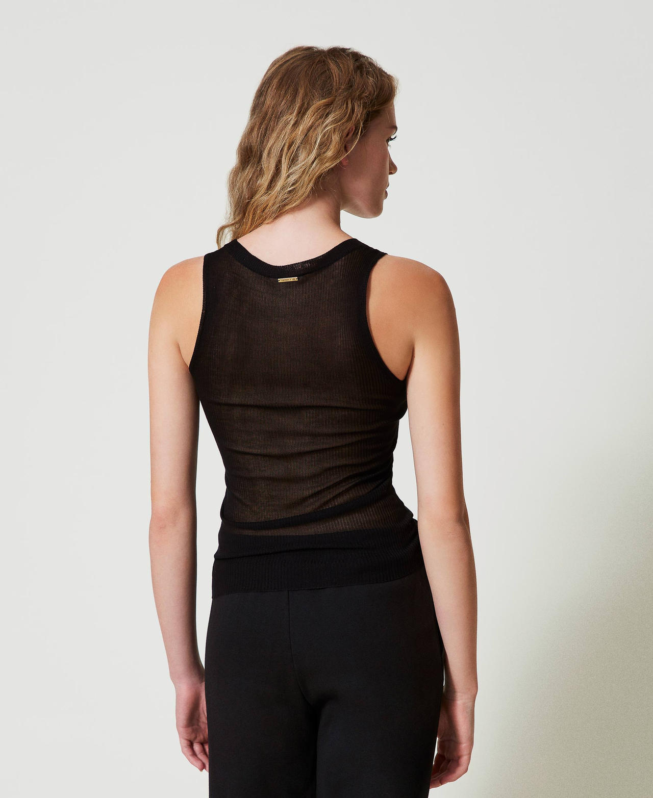 Viscose knit fitted top Black Woman 242LL3SBB_00006_03