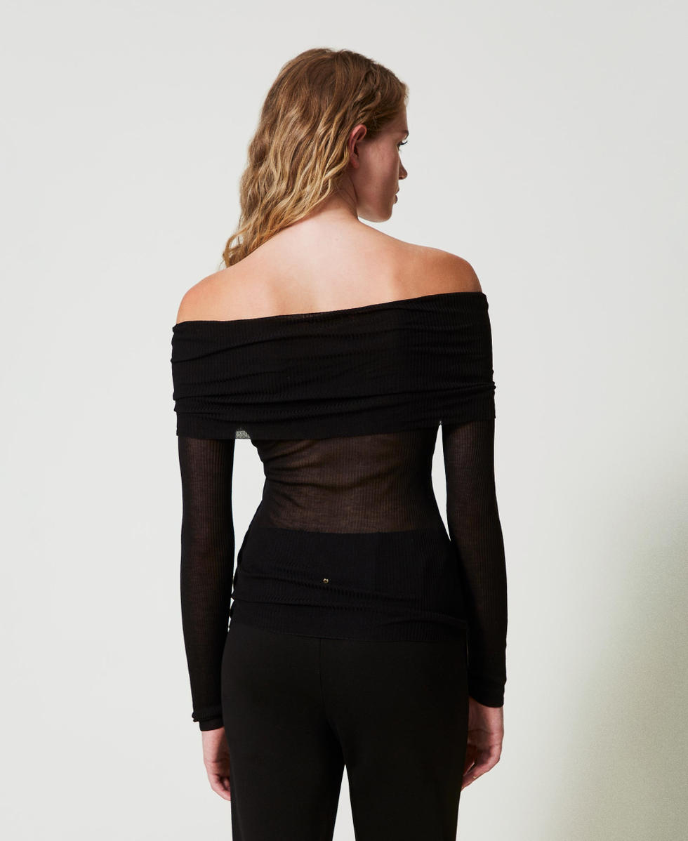 Pull &eacute;paules d&eacute;nud&eacute;es en viscose Noir Femme 242LL3SCC_00006_03
