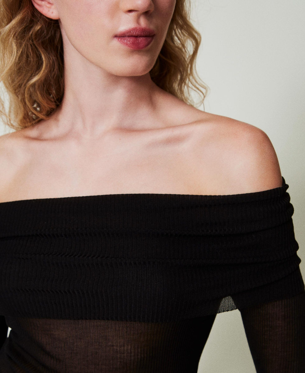 Pull &eacute;paules d&eacute;nud&eacute;es en viscose Noir Femme 242LL3SCC_00006_04