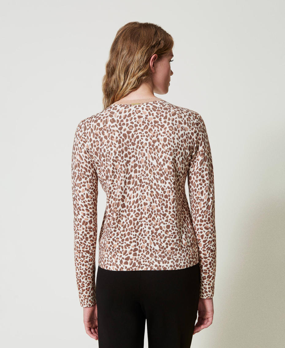 Cardigan in maglia con stampa e pizzo Multicolor Stampa Animalier Donna 242LL3TAA_11994_03