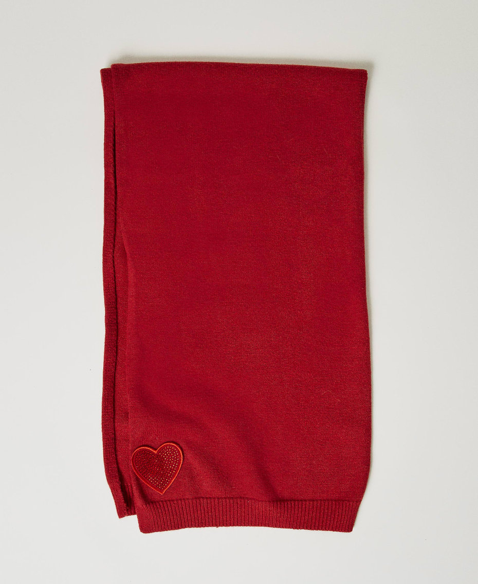 Sciarpa in maglia con patch a cuore Rosso Veneziano Donna 242LL5AEE_00740_01